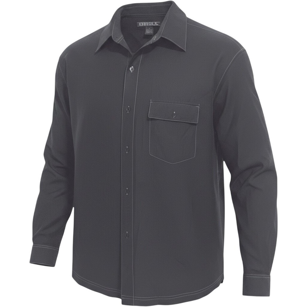 Drill Button Down Shirt‎ Mens XL Black Microfiber Contrast Stitch Long Sleeve